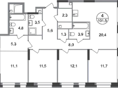 4-ком, 101,5 кв.м., 18/20эт.