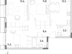 3-ком, 64.6 кв.м., 2/7эт.
