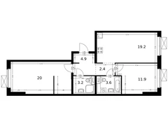 2-ком, 65.20 кв.м., 9/16эт.