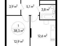 1-ком, 38,3 кв.м., 8/17эт.