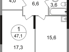 1-ком, 47,1 кв.м., 7/22эт.