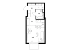 Студия, 32.70 кв.м., 6/16эт.