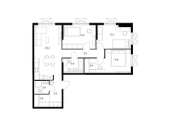 3-ком, 79.60 кв.м., 16/24эт.