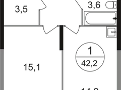 1-ком, 42,2 кв.м., 7/22эт.