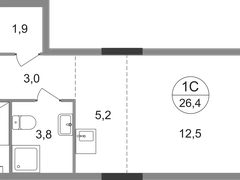 Студия, 26,4 кв.м., 16/19эт.